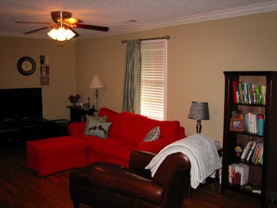 Living Room with red couch