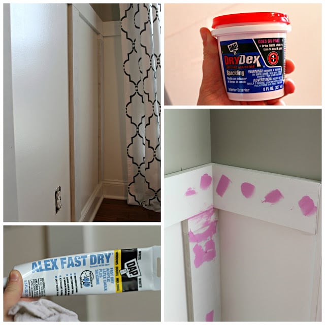 caulk and fill nail holes with putty