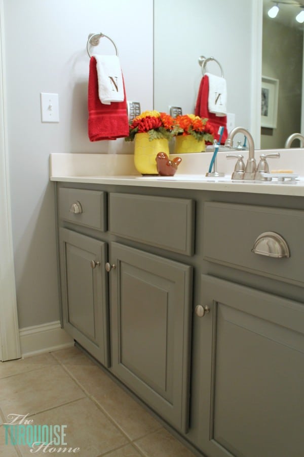 Painting and Staining Cabinets for Girls Bath Makeover - The