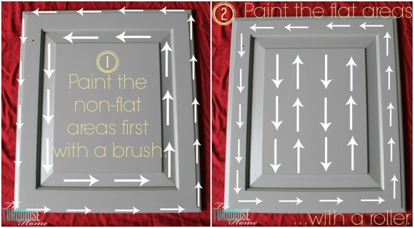 How to Paint Your Kitchen Cabinets with a roller and a brush | TheTurquoiseHome.com