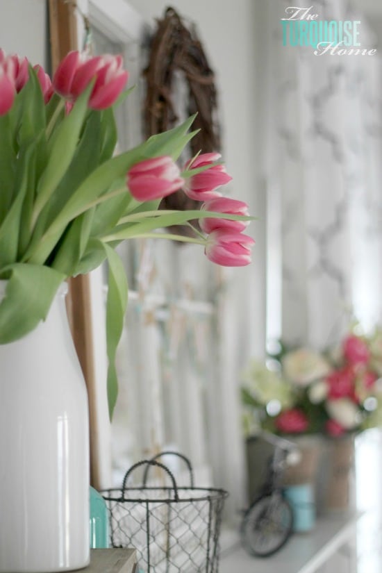 Pink & Turquoise Spring Mantel | TheTurquoiseHome.com