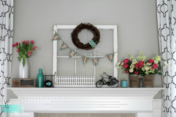 Pink & Turquoise Spring Mantel | TheTurquoiseHome.com