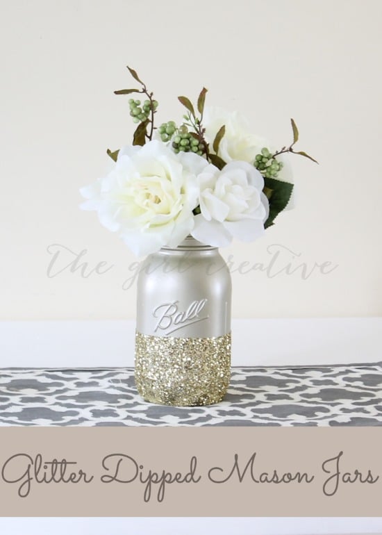 Glitter-dipped Mason Jars