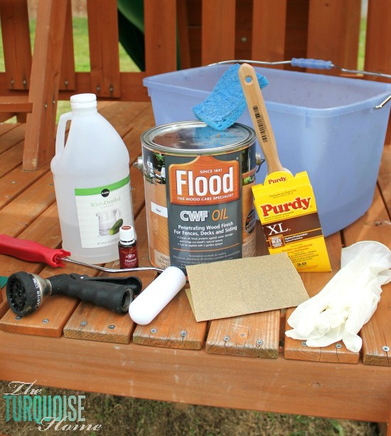Supplies Needed to Stain an Outdoor Structure {like a play set or deck} via TheTurquoiseHome.com