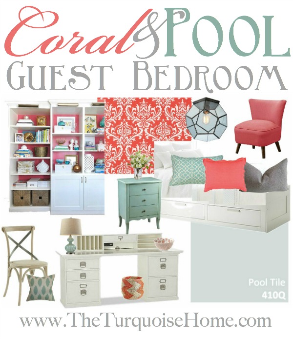Coral and Pool Guest Bedroom Inspiration Board