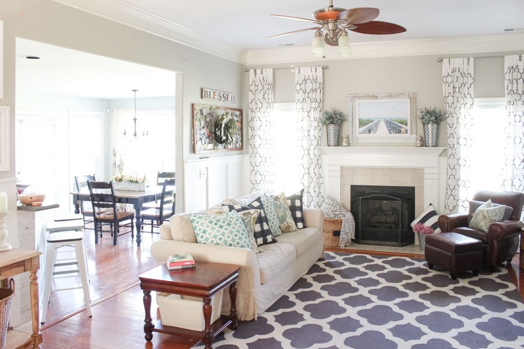 revere pewter paint in living room with neutral decor colors