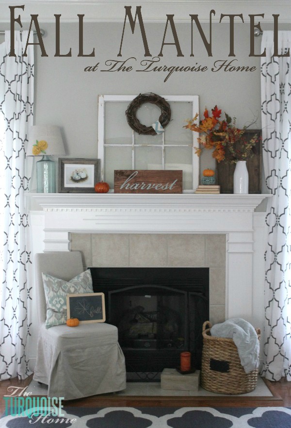 Turquoise and Orange Fall Harvest Mantel | TheTurquoiseHome.com