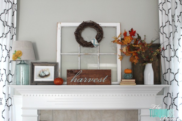 Turquoise and Orange Fall Harvest Mantel