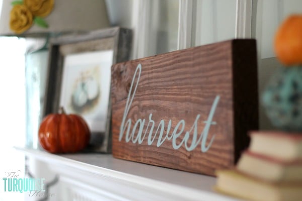 Turquoise and Orange Fall Harvest Mantel | TheTurquoiseHome.com