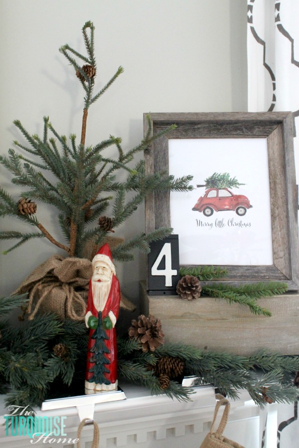 Simple Rustic (and a little glam) Christmas Mantel | TheTurquoiseHome.com