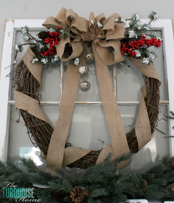 Simple Rustic (and a little glam) Christmas Mantel | TheTurquoiseHome.com
