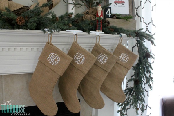 Simple Rustic (and a little glam) Christmas Mantel | TheTurquoiseHome.com