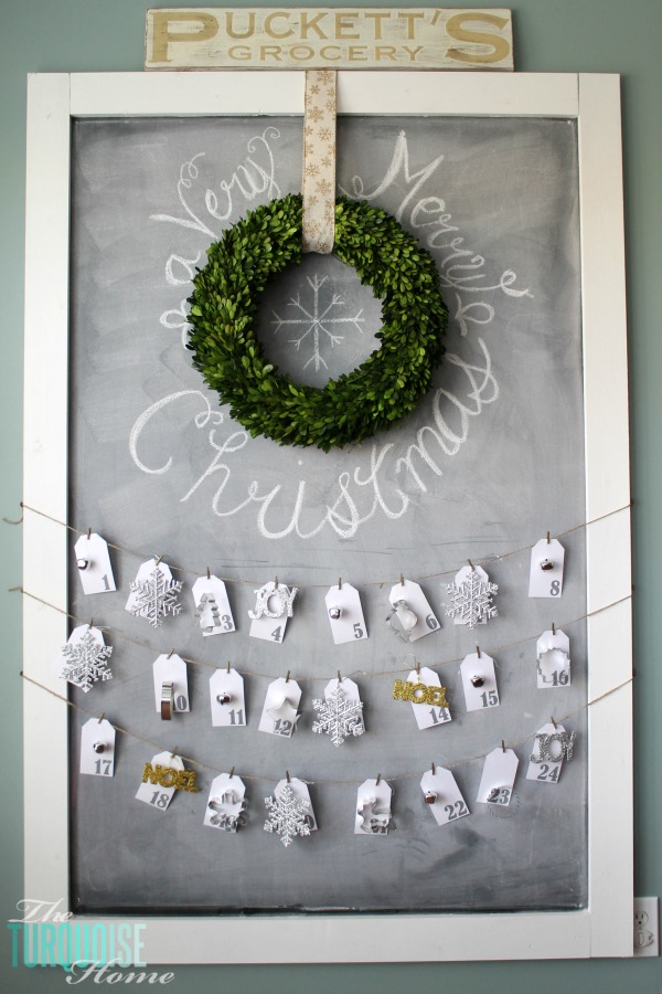 Christmas Chalkboard with Advent Calendar | Christmas Decorating in the Kitchen | TheTurquoiseHome.com