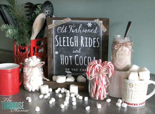 Hot Chocolate Bar and Christmas Decorations in the Kitchen | TheTurquoiseHome.com