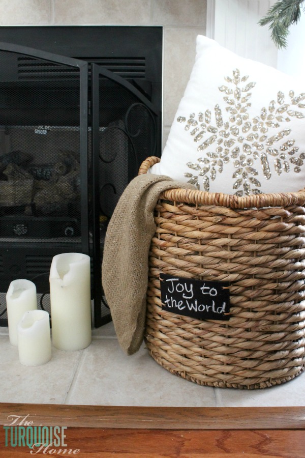 Simple Rustic (and a little glam) Christmas Mantel | TheTurquoiseHome.com