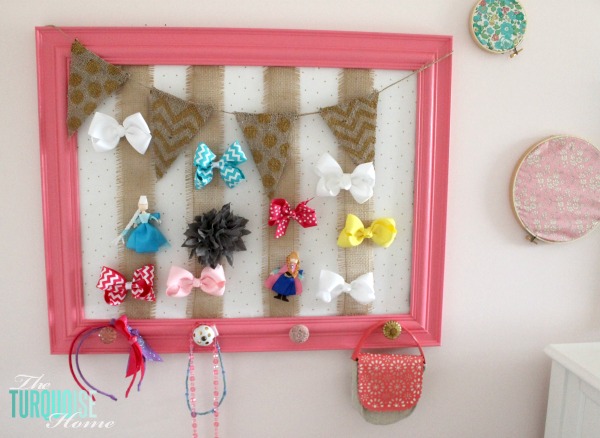 DIY Gold, Pink & Burlap Accessories Holder | TheTurquoiseHome.com