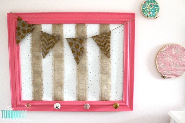 DIY Gold, Pink & Burlap Accessories Holder | TheTurquoiseHome.com