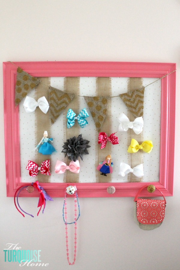 DIY Gold, Pink & Burlap Accessories Holder | TheTurquoiseHome.com