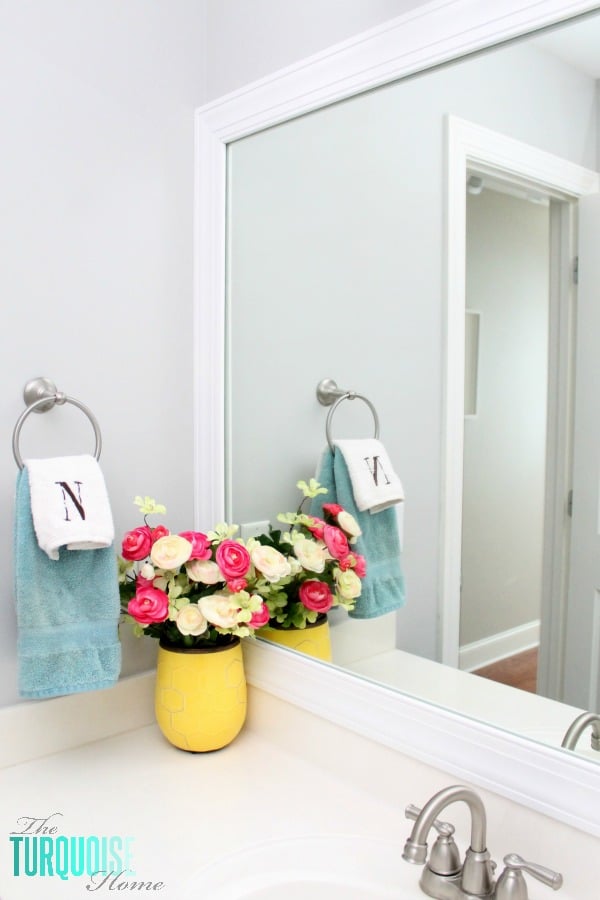 DIY Bathroom Mirror Frame (Without Removing Mirror Clips!) - Her Happy Home