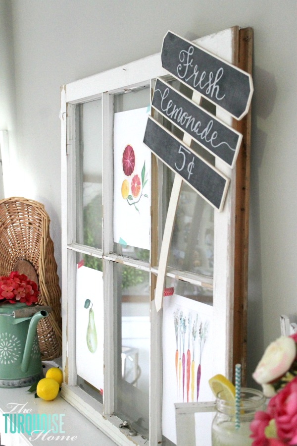 I love these fresh pops of colors and citrus inspiration on this fun summer mantel! A Garden and Lemonade Stand Summer Mantel. Get all the juicy details at TheTurquoiseHome.com