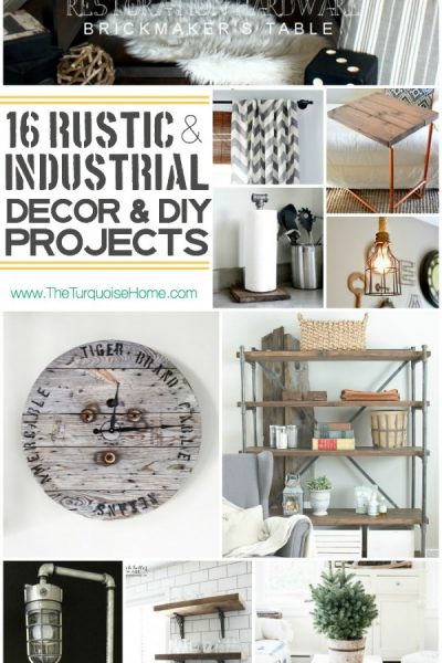 I absolutely love the rustic industrial style trend. Come check out 16 unique decor ideas and DIY projects | Roundup via TheTurquoiseHome.com