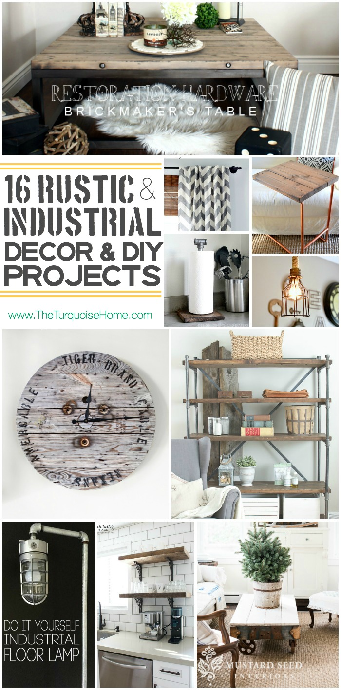 I absolutely love the rustic industrial style trend. Come check out 16 unique decor ideas and DIY projects | Roundup via TheTurquoiseHome.com