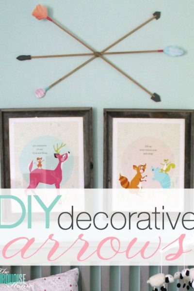 These DIY decorative arrows are so inexpensive and cute! The perfect finishing touch to a girl's woodland nursery. | Details at TheTurquoiseHome.com