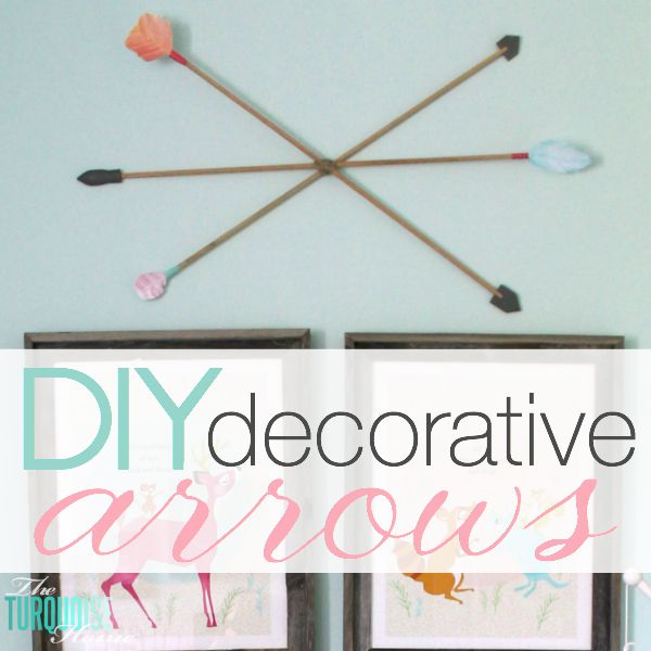 These DIY decorative arrows are so inexpensive and cute! The perfect finishing touch to a girl's woodland nursery. | Details at TheTurquoiseHome.com