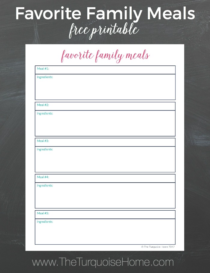 Favorite Family Meals FREE printable! | 30 Days to Less of a Hot Mess