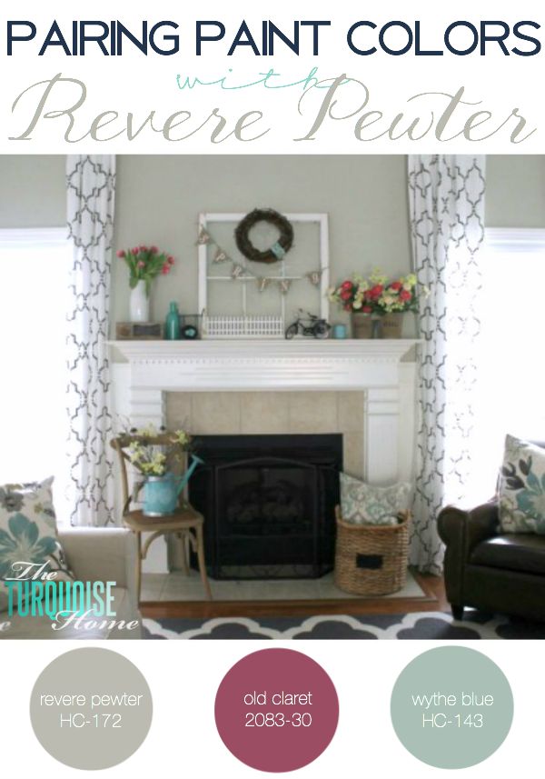 This is the most beautiful and versatile gray paint color out there. I love it in any room of the house and you can pair it with any other color. Love my Revere Pewter! Find out some great coordination colors! | Details at TheTurquoiseHome.com