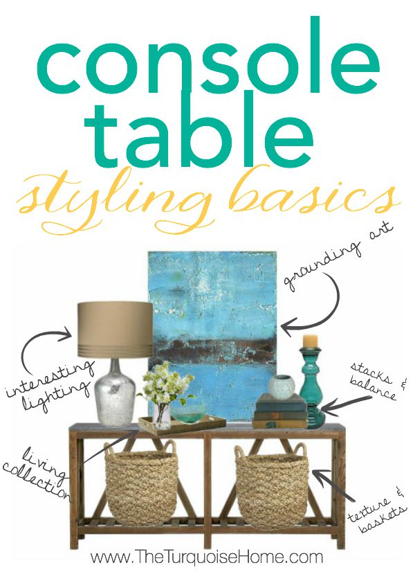 If you know the basics to styling a console table or any vignette, you're house will be looking like it's straight out of a magazine in no time! | Details at TheTurquoiseHome.com