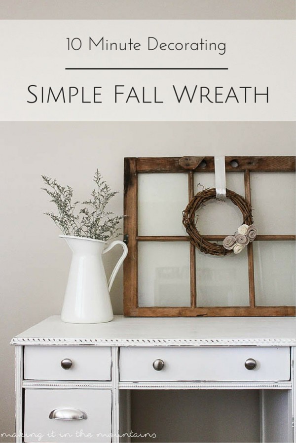 10 minute Neutral Fall Wreath and picture with fall decor.