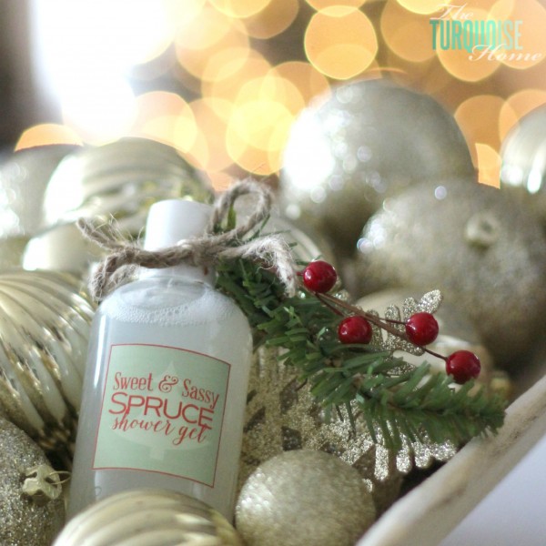 This DIY shower gel smells lil you're sipping hot code next to the Christmas tree. YUM! | Recipe and Tutorial at TheTurquoiseHome.com