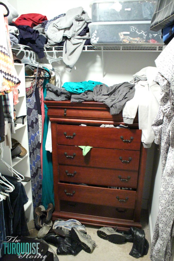 Decluttering the Master Closet using the KonMari method | Details at TheTurquoiseHome.com