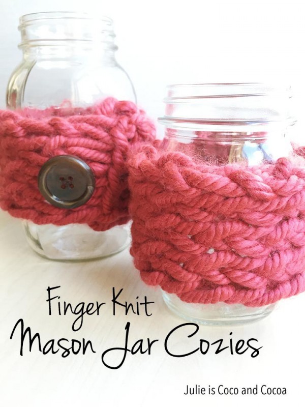 Finger Knit Mason Jar Cozies