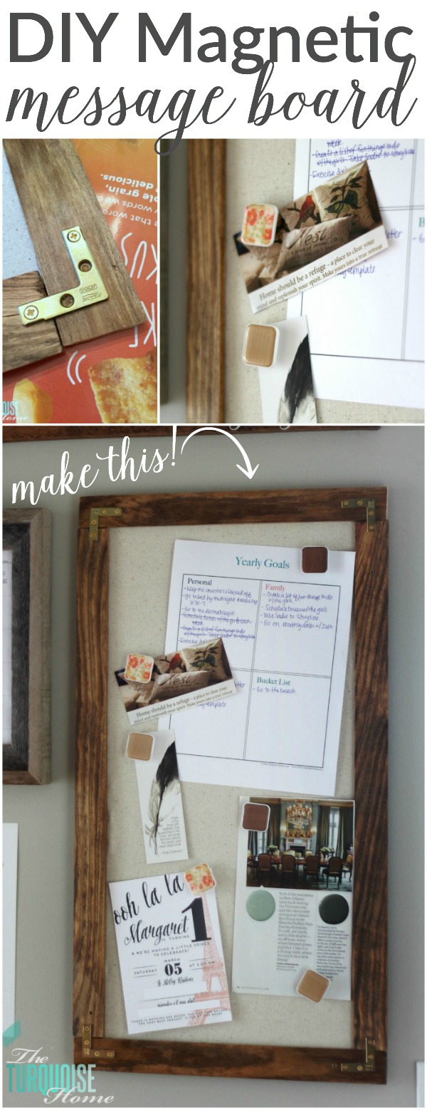 LOVE this easy DIY project to display important papers or meaningful pictures or sayings! | DIY Magnetic Message Board | Tutorial at TheTurquoiseHome.com