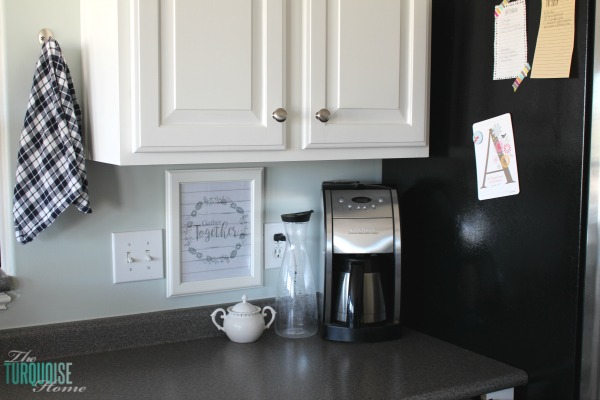 Love this light and airy farmhouse look!! Kitchen painted in Sea Salt (Sherwin Williams). | All the details at TheTurquoiseHome.com