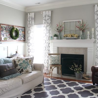 Farmhouse Fresh Spring Mantel | All the details to get this look at TheTurquoiseHome.com