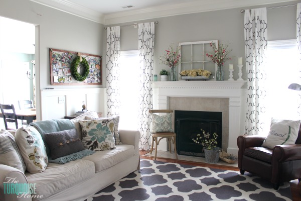 Farmhouse Fresh Spring Mantel | All the details to get this look at TheTurquoiseHome.com