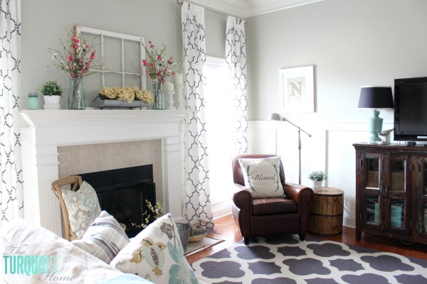 Farmhouse Fresh Spring Mantel | All the details to get this look at TheTurquoiseHome.com