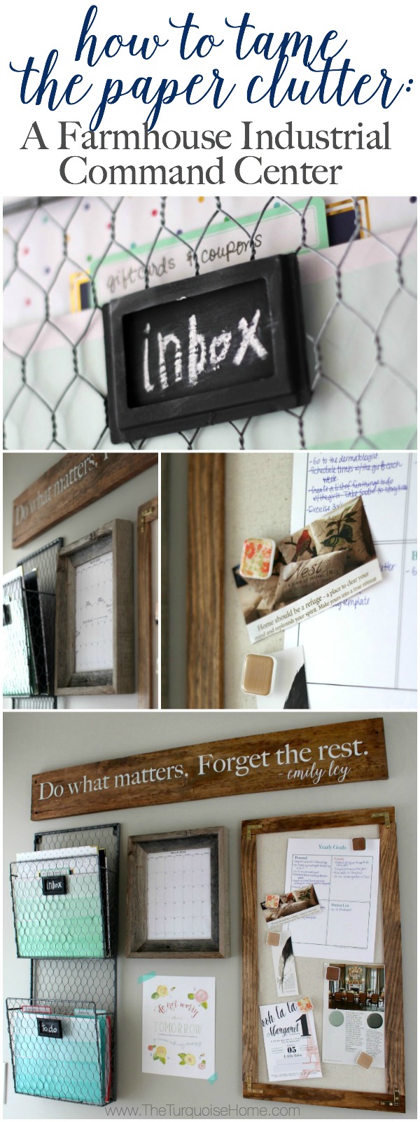 Don't let paper overrun your life!! How to Tame the Paper Clutter: Industrial Farmhouse Command Center | TheTurquoiseHome.com