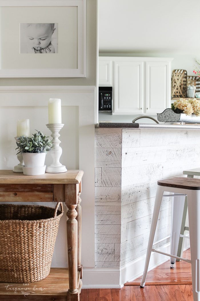 LOVE this beautiful transformation!! Weathered Reclaimed Kitchen Bar
