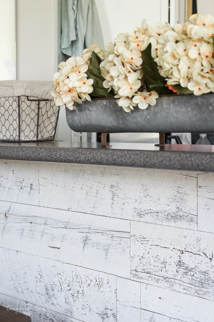 LOVE this beautiful transformation!! Weathered Reclaimed Kitchen Bar