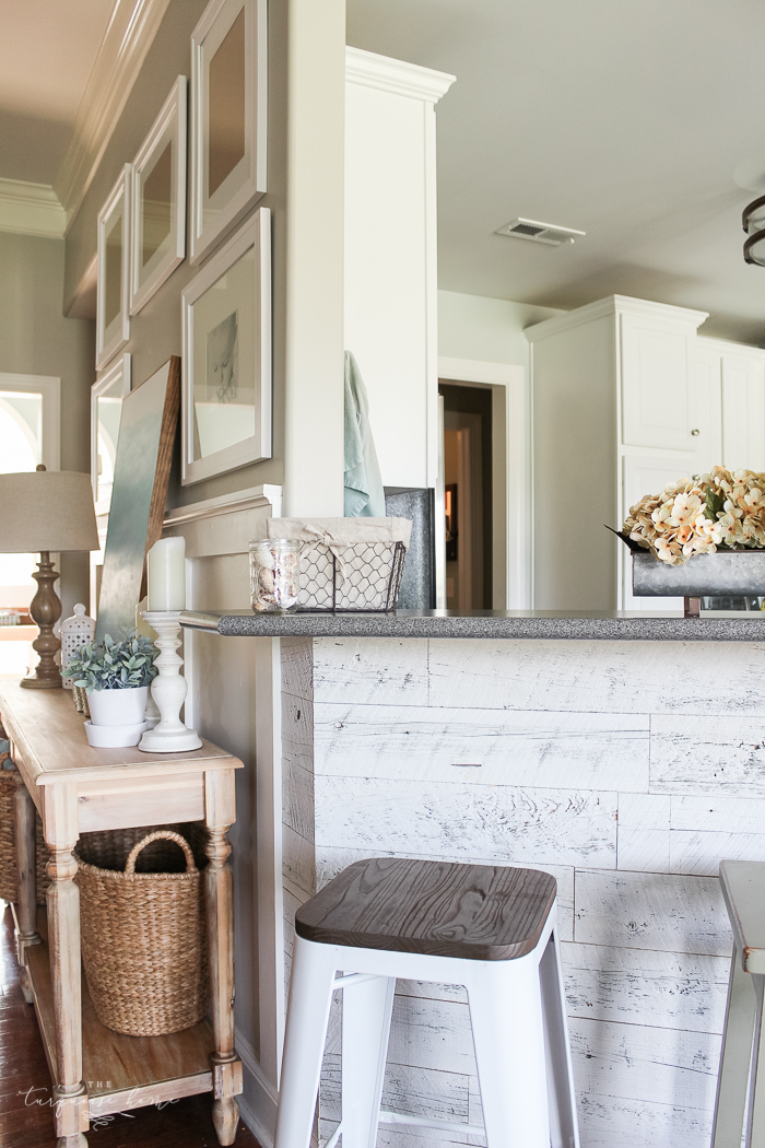 LOVE this beautiful transformation!! Weathered Reclaimed Kitchen Bar