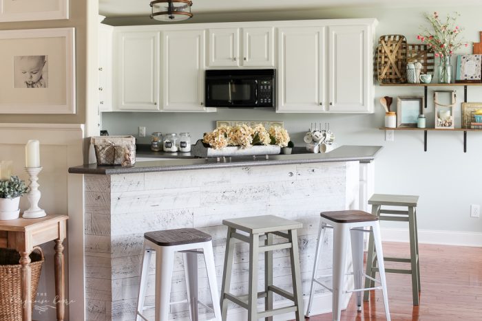 LOVE this beautiful transformation!! Weathered Reclaimed Kitchen Bar