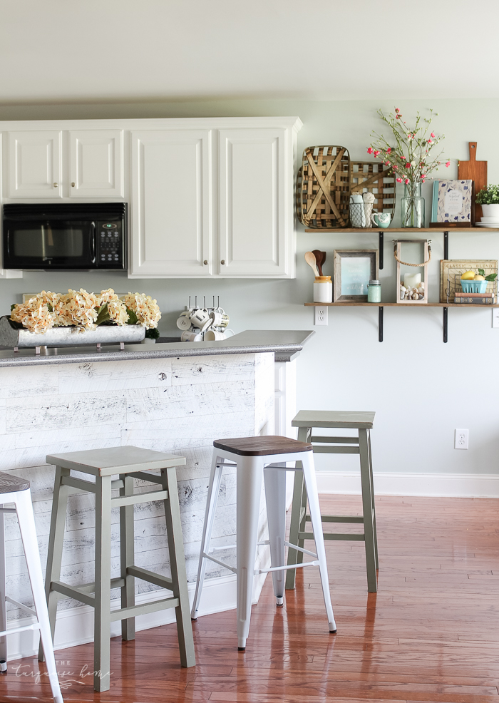 LOVE this beautiful transformation!! Weathered Reclaimed Kitchen Bar