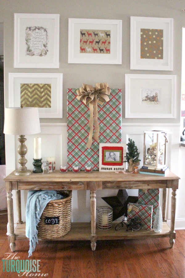 A Christmas vignette with the Everett Foyer Table from World Market