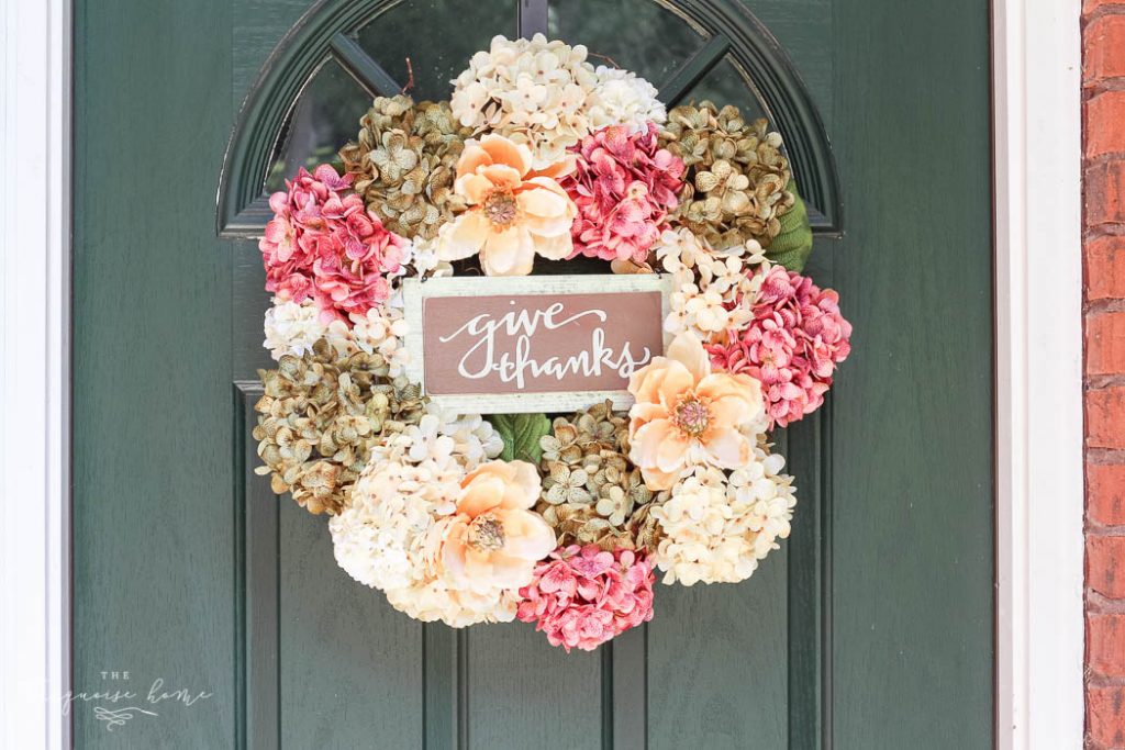 So easy and cute!! Love this DIY Faux Hydrangea Fall Wreath! 