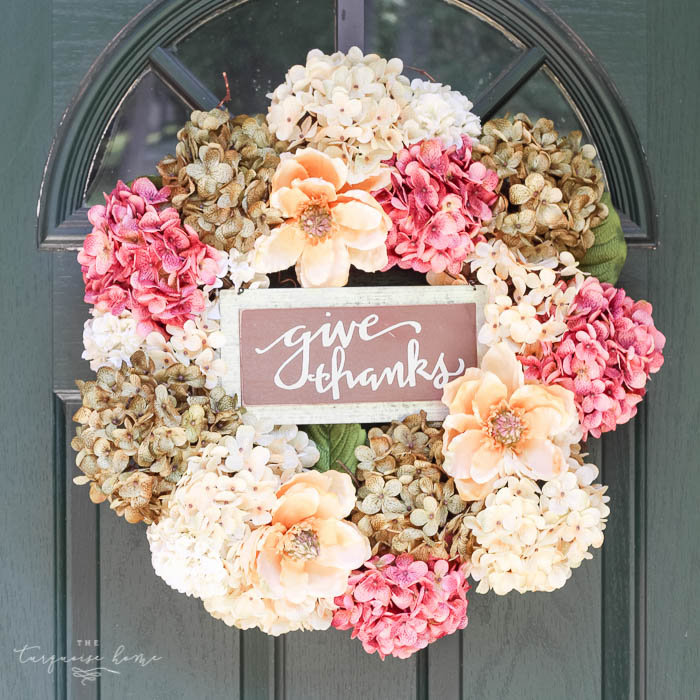 So easy and cute!! Love this DIY Faux Hydrangea Fall Wreath!