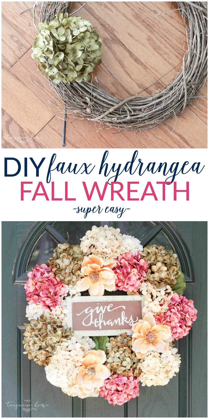 So easy and cute!! Love this DIY Faux Hydrangea Fall Wreath!